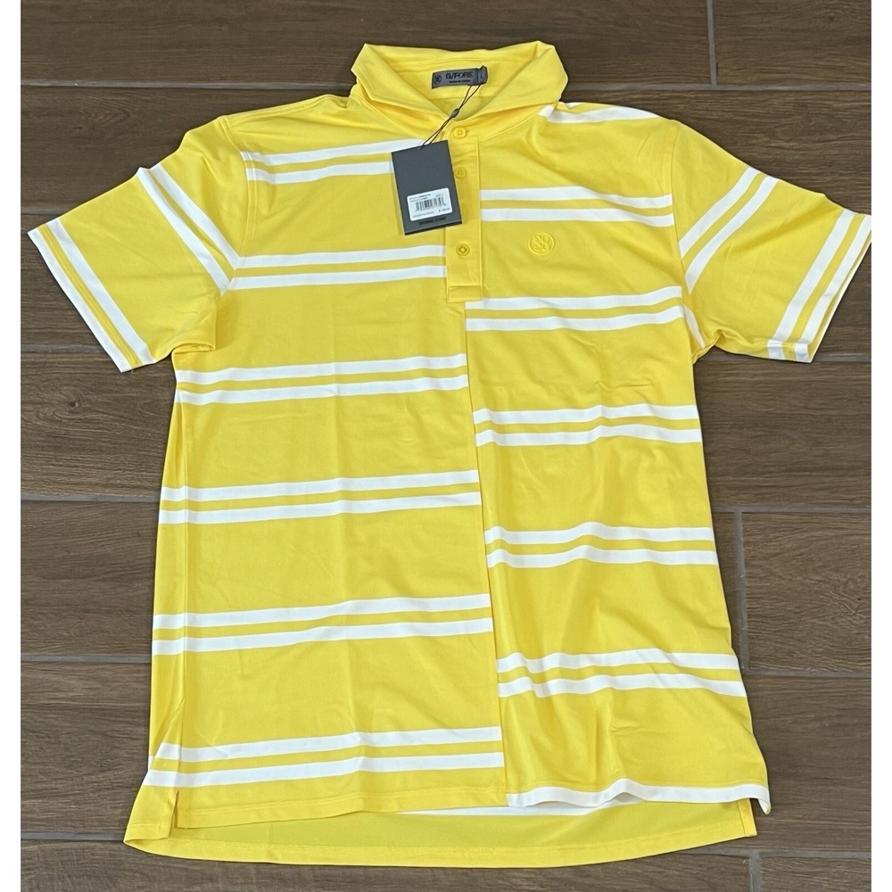 G/FORE Offset Stripe Pique Men's Polo Golf Shirt Cyber Yellow White Size L NWT